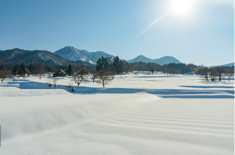 12月中旬ごろから、1年の約３～４か月は雪のある暮らし。
特に晴れた日は、息をのむ美しさです。
木島平村から40分圏内にスキー場が約10か所！
朝飯前のスキーを楽しむ村民もいます。